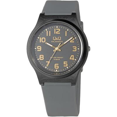 Q&Q Analog Solar Waterproof Watch Men's Black Dark Gray Gold with Urethane Strap