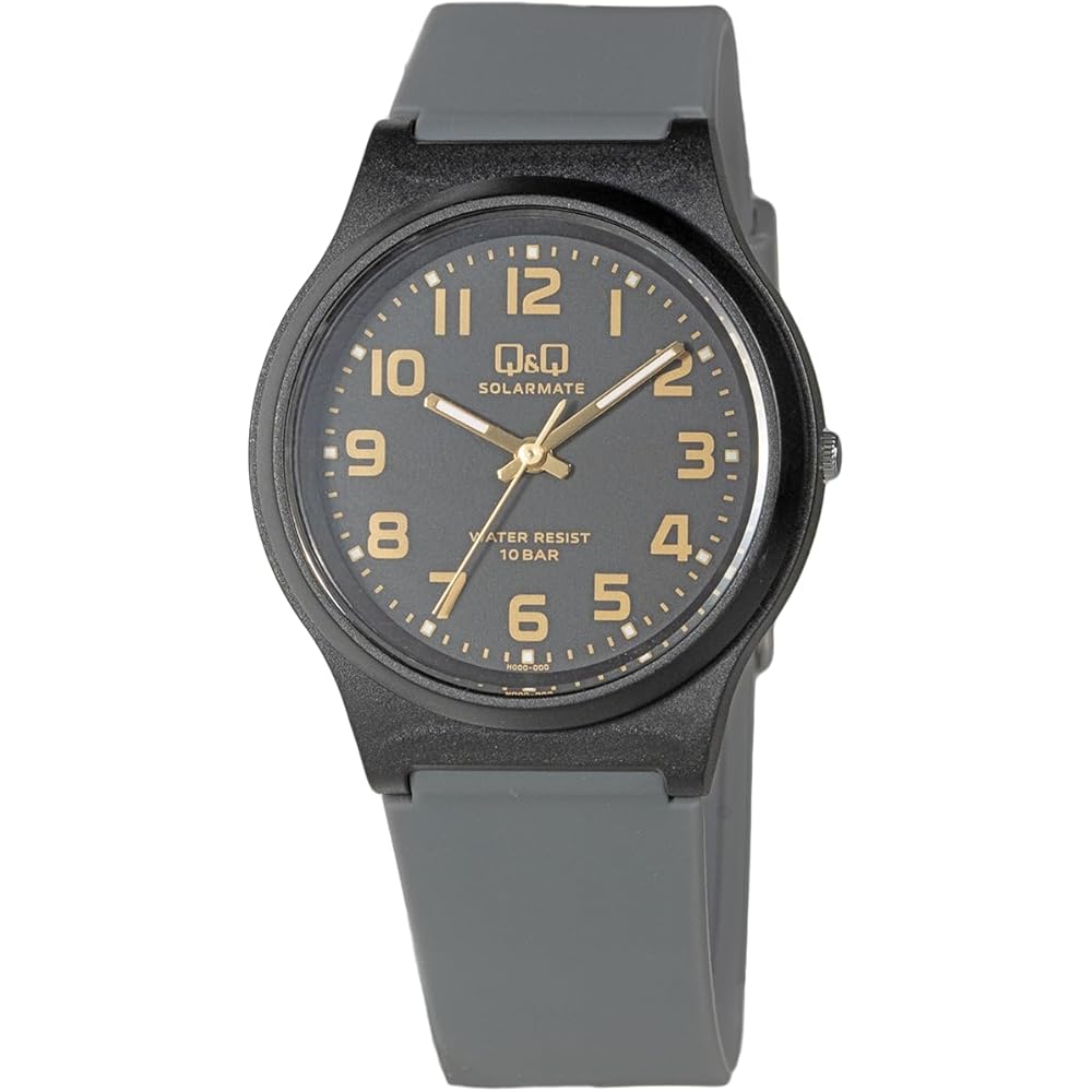 

Q&Q Analog Solar Waterproof Watch Men s Black Dark Gray Gold with Urethane Strap
