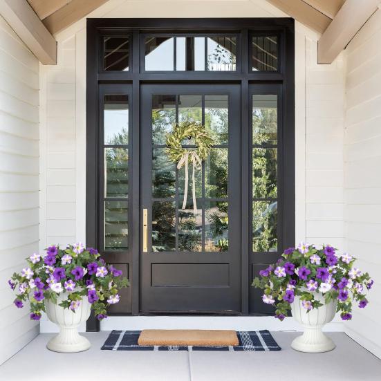 2Pcs Hanging Artificial Morning Glory UV Resistant Realistic Fake Plastic Flower Wedding Party Indoor Outdoor Garden Wall Hanging Faux Bloom