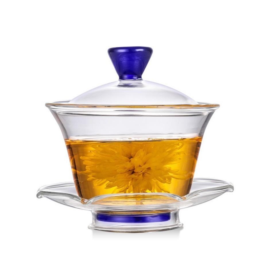 Chinese Glass Teacup Cover Bowl Transparent Heat-resistant Cover Bowl Kung Fu Tea Cup with Lid Travel Teaware Household Gift