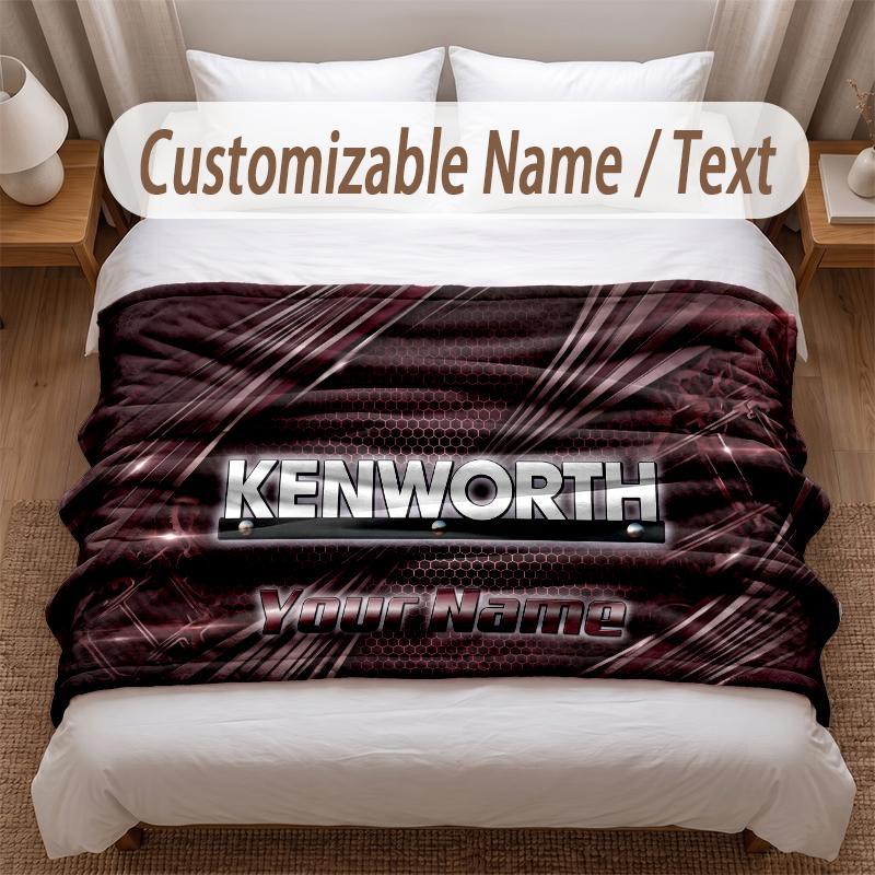 Kenworth Printed Flannel Blanket Custom Name Text Soft Warm Throw For Bedroom Holiday Gift