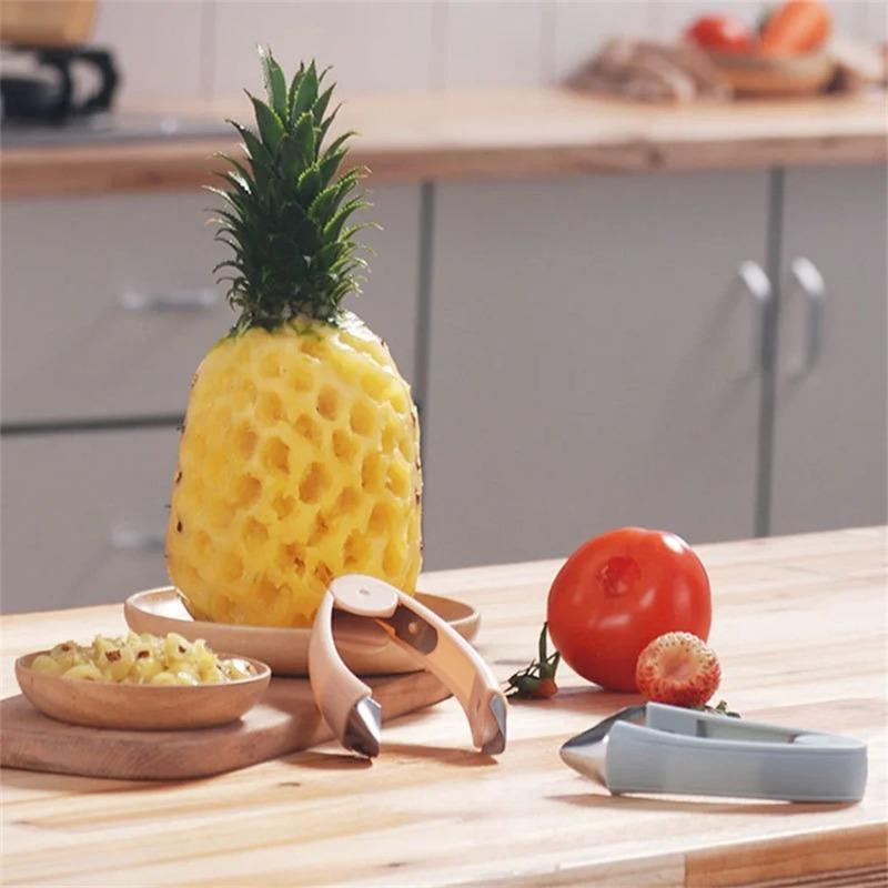 Herramientas portátiles de cocina, pelador de piña y fresa de acero, práctico removedor de semillas de frutas y verduras, pinza para frutas, accesorios