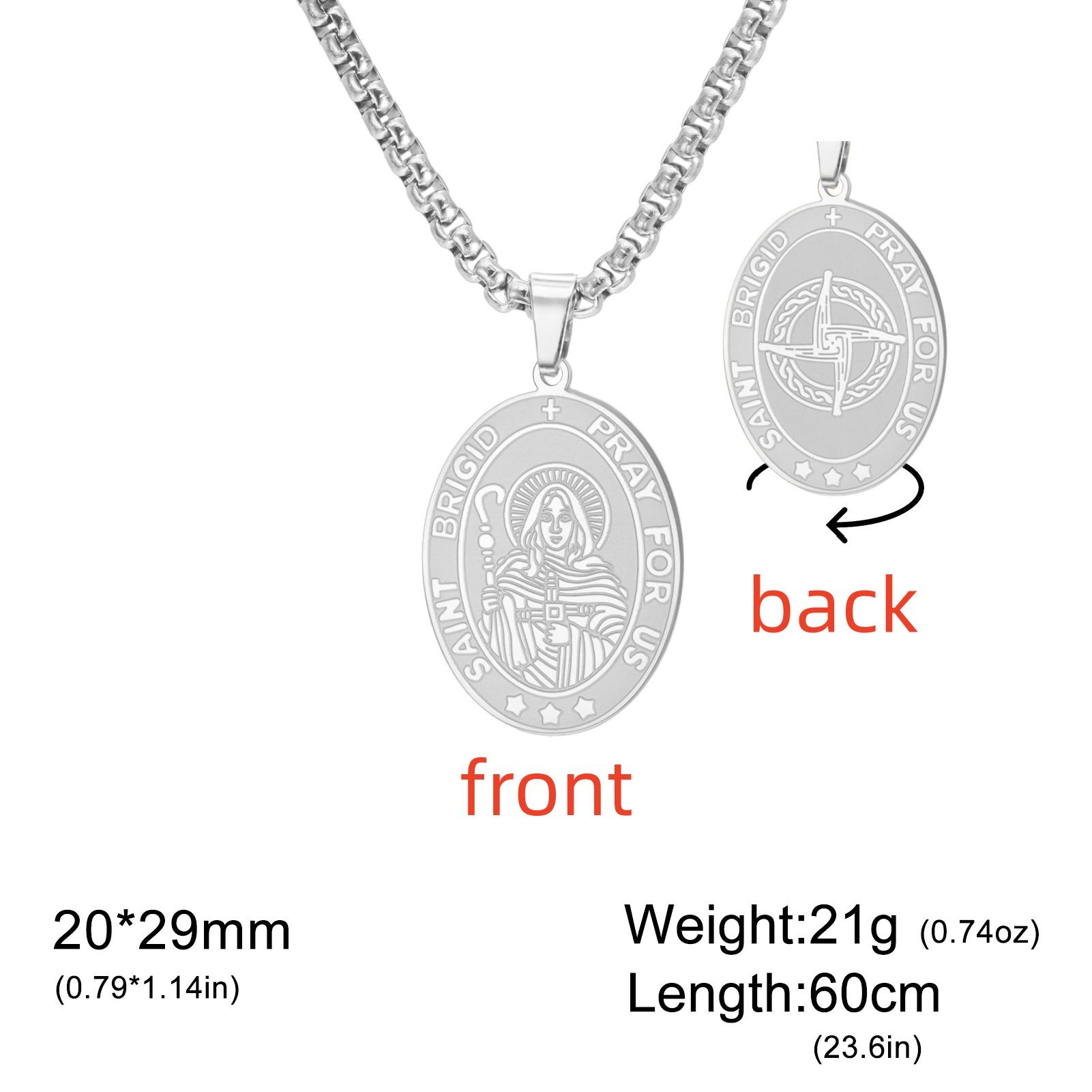 Stainless Steel Saint Brigid Medal Necklace Double Sided St. Brigid Cross Necklace Catholic Patron Amulet Jewelry 60cm