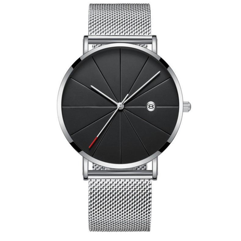 Men'S Large Surface Hands Simple Rice Line Date Mesh Strap Watch Creative Quartz Stainless Steel Watch
