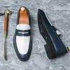 Large Size 2025 Spring Black and White Color Matching Leather Shoes Men's One-pedal Loafers British Business Casual Men's Shoes