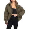 Army Green Puffer Jacket with Stand Collar, Zipper Front, and Ribbed Cuffs