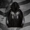Gotický Kříž Sanskrtský Potisk Volná Mikina na Zip Pánská Ležérní Streetwear