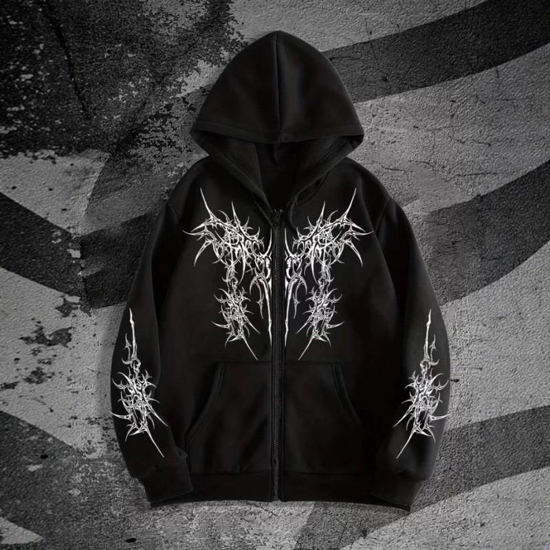 Gotický Kříž Sanskrtský Potisk Volná Mikina na Zip Pánská Ležérní Streetwear