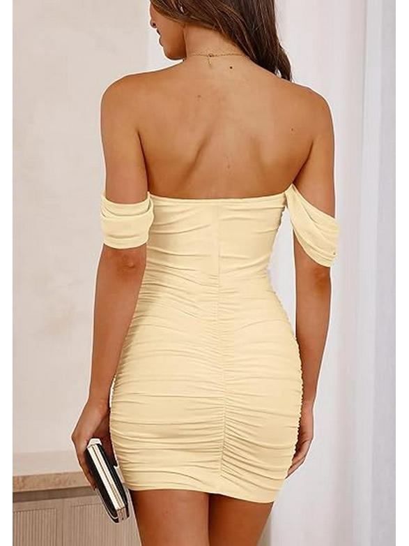 Off-Shoulder Ruched Bodycon Dress - European/American Style for Parties/Commutes