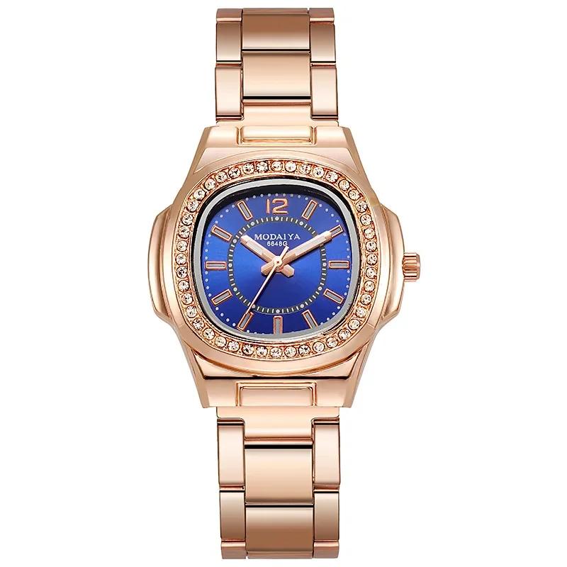 Luxury Ladies Digital Diamond Studded Quartz Watch Fashion  New Rose Gold Stainless Steel Strap Women's Dress Clock Watches
