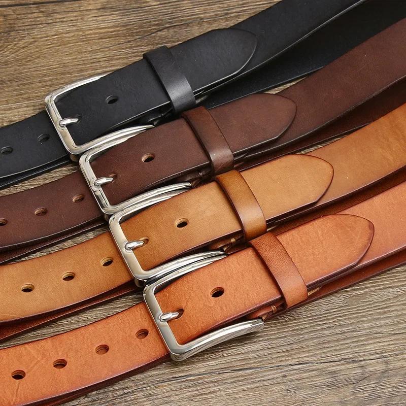 3.8CM Pure Cowhide High Quality Genuine Leather Belts for Men Brand Strap Male Pin Buckle Jeans Cowboy Cintos Luxury Designer