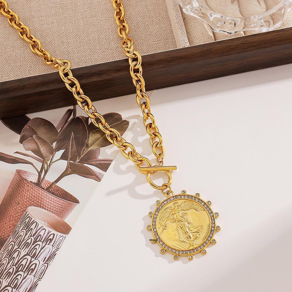 Ying Tai Women's 18K Gold Cupid Angel Necklace, High Polish Stainless & Titanium Steel, OT Buckle, European American Style, Fade-Resistant.