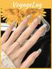 Long Style Ice Transparent Nail Stickers With Hand-painted Marble Pattern Removable Forest Mist Color For Women
