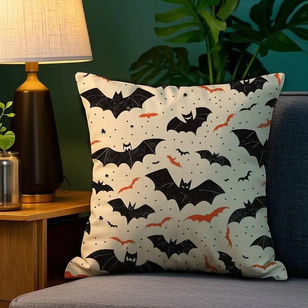 Happy Halloween Bat Printed Cushion Cover Living Room Home Office Decoration Cushion Cover Festival Decoration