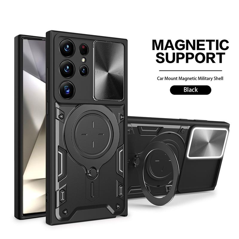 Slide Camera Protection Armor Cases For Samsung Galaxy S24 S23 S22 Ultra S21 Plus S20 FE Magnetic 360 Rotate Holder Ring Cover