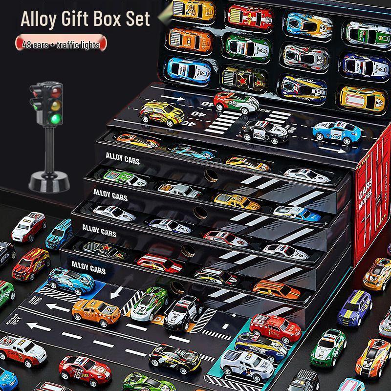 48-Piece Alloy Racing Toy Car Set with Storage Box - Perfect for Boys' Birthdays