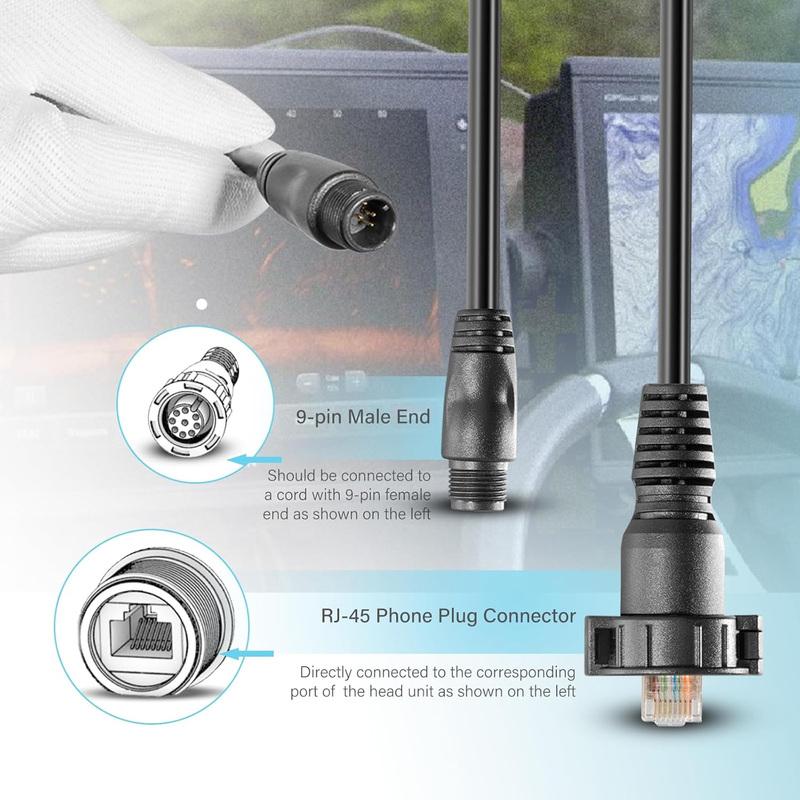 010-12531-01 Marine Network Adapter Cable Black Small (Male) to Large RJ-45 Connector For Panoptix LiveScope System GC 200 Etc