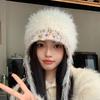 Mixed-color Straps Handmade Knitted Cap Ear Protection Winter Warm Cap  Women Girls Maiden
