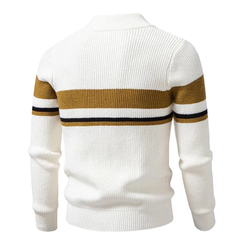Triped Sweater Men Fashion Patchwork Knitted Pullovers Mens Stand Collar Half Zipper Knit Sweater Warm Pullover Tops