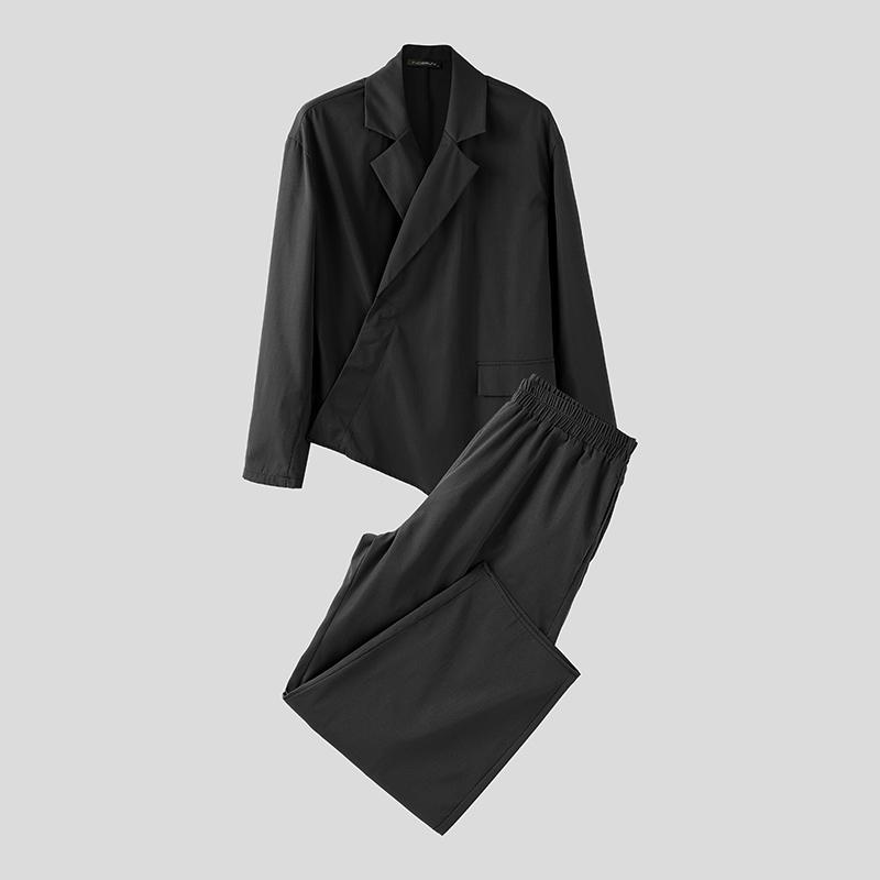 

INCERUN Комплекты из двух предметов для мужчин: рубашка с длинным рукавом и боковым перекрестом и длинные брюки-харем S