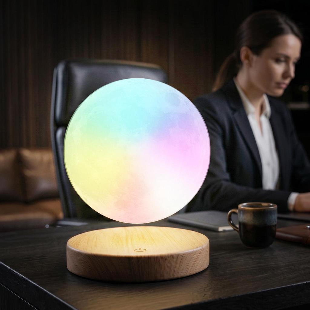 Rotating 6-Inch Multi-Color Magnetic Levitation Moon Lamp with High Brightness and Seven Colors