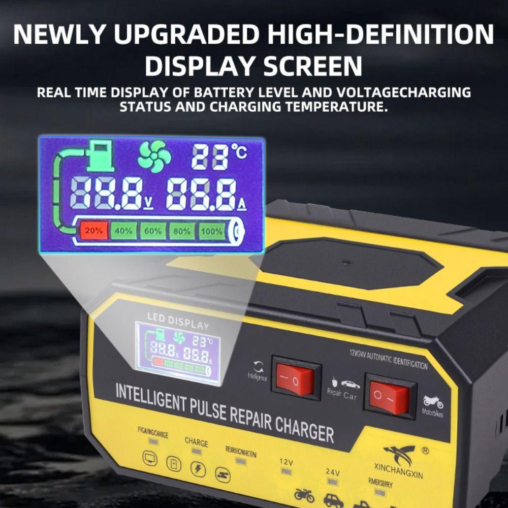 12V/24V Car Battery Charger Automatic Repair Fast Charging Motorcycle Batteries Charger Smart Charging Universal Voltage