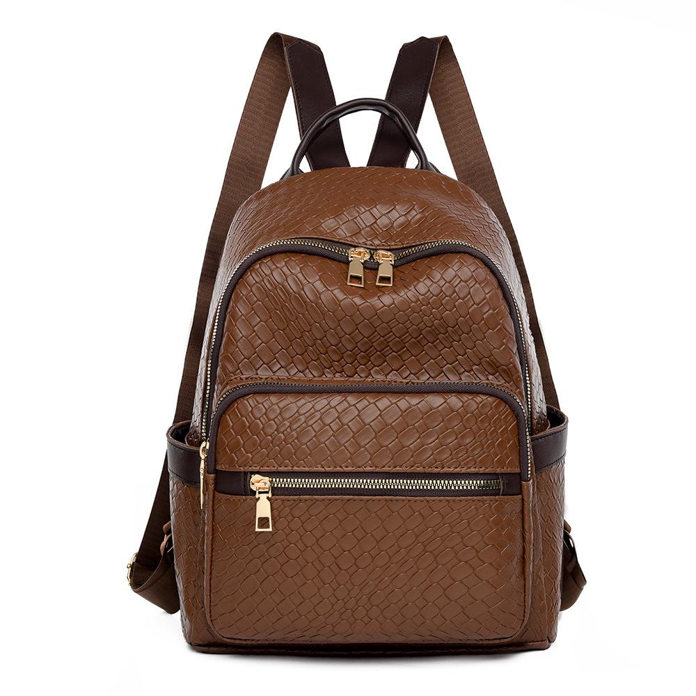 Retro Soft Leather Backpack for Women Simple and Versatile Large-capacity Ladies' Backpack Casual Schoolbag