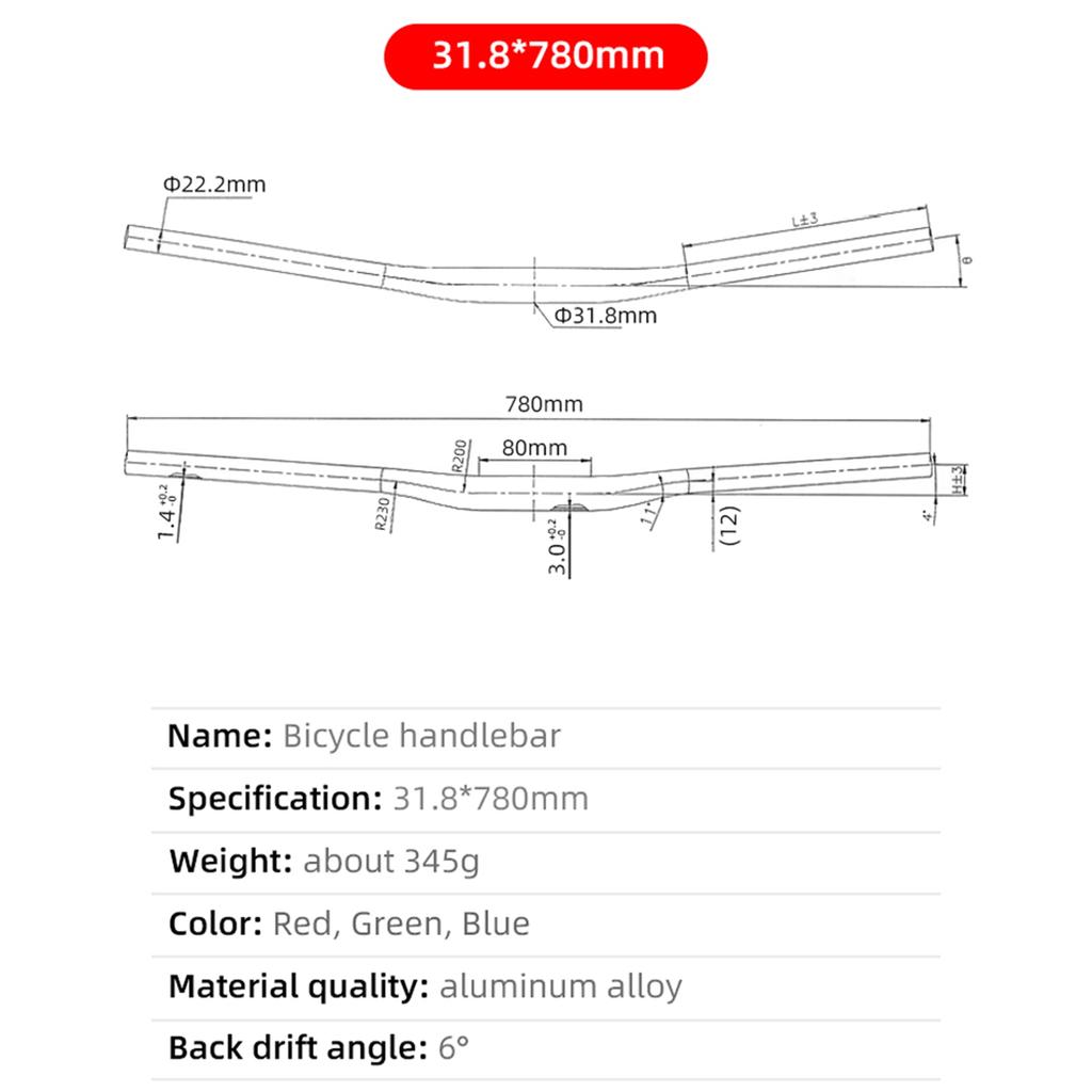 Mountain Bike Handlebars 31.8MM Diameter High-Rise Handlebar with Matte Surface 720MM 780MM Length Aluminum Alloy Handlebar for