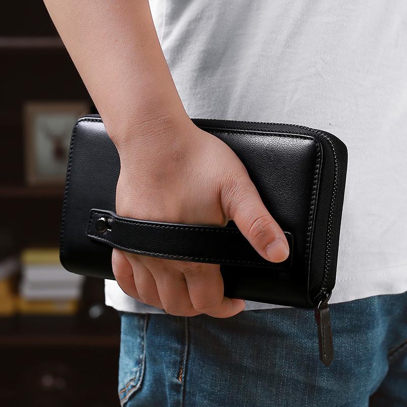 Nově vylepšená dlouhá peněženka pánská na zip kožená multifunkční business pánská psaníčko špičková hovězí kůže psaníčko