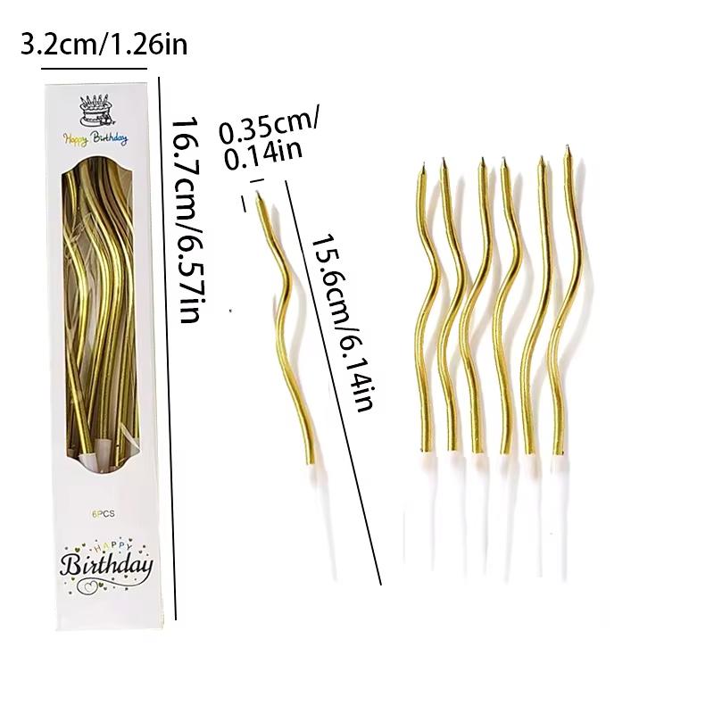 6pcs/Set Curved Cake Candles Birthday Cupcake Decorating Baby Shower Gender Reveal Candle Toppers Wedding Party Decorative