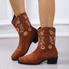 Modne zimowe buty damskie Modne buty outdoorowe Wygodne buty do chodzenia Haftowane brązowe skórzane buty Głębokie wysokie cholewki Damskie buty casualowe Botas