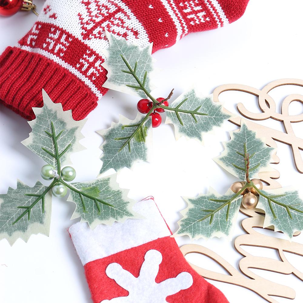 10Pcs 10cm Christmas Decoration Artificial Leaves Pearl Fake Leaf Ornaments for Home Decor Navidad New Year Decor Gift Accessory