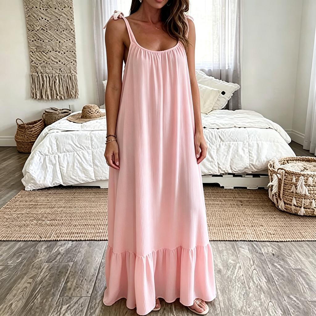 Women’s Loose Fit Casual Maxi Dress U Neck Sleeveless Sundress with Ruched for Spring Dresses for Women Summer Dresses for Women