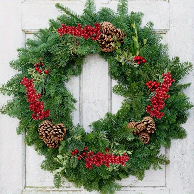 60/1Pcs Christmas Red Berries DIY Holiday Wreaths Xmas Tree Decoration Festive Ornament Displays Artificial Red Berries Stems