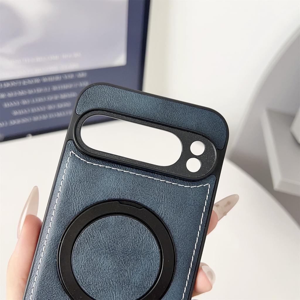 For Google Pixel 9 Pro XL Magnetic Case Calf Texture PU+TPU+PC Kickstand Phone Cover