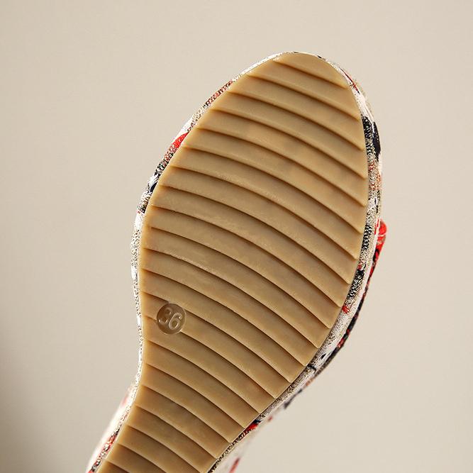 Large Slope Heel Printed Fashionable Slippers for Women In 2024, New Fashionable Thick Soled European and American Fish Mouth Roman Slippers