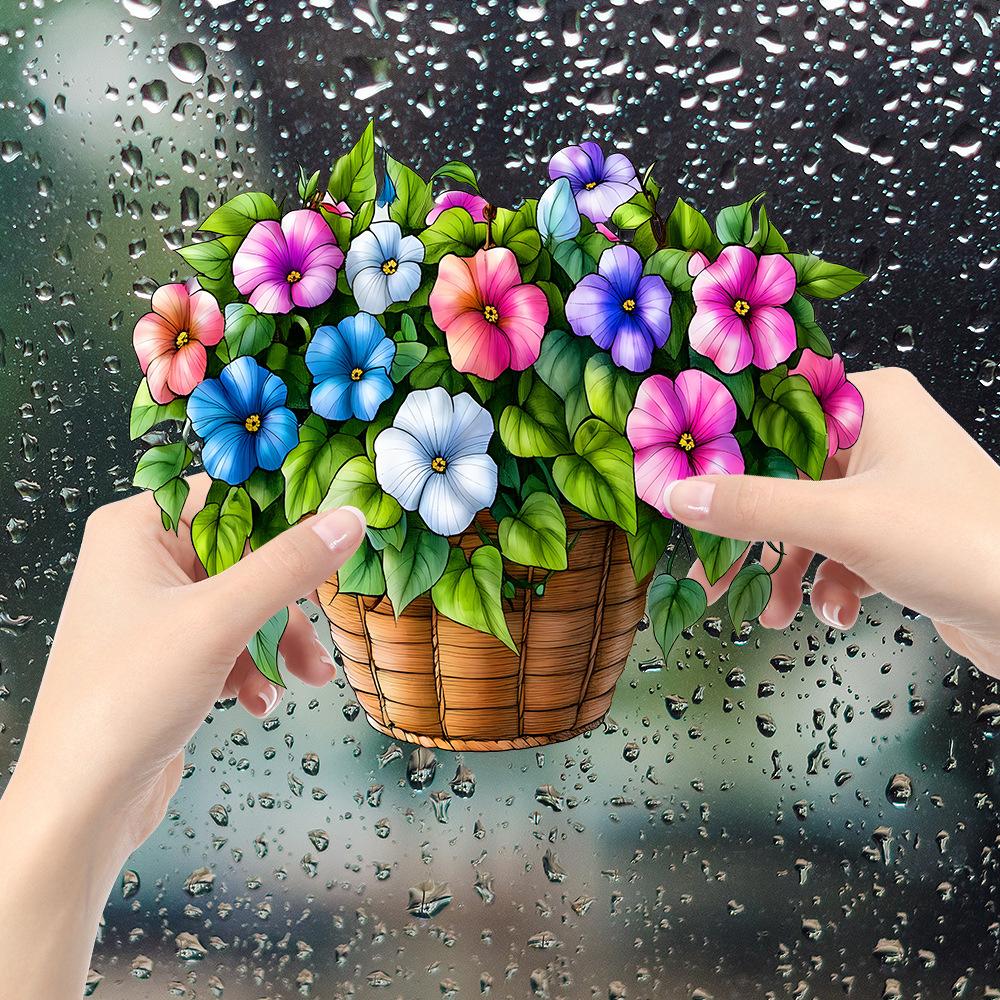 Painted Flower Baskets Glass Windows Home Beautification and Decoration Static Electricity Window Stickers