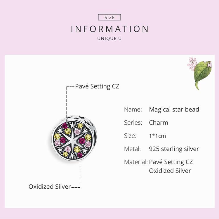 BAMOER 925 Sterling Silver Blue Blossom Flower Magic Star Round CZ Bead Fit Charm Silver Original Bracelet & Jewelry