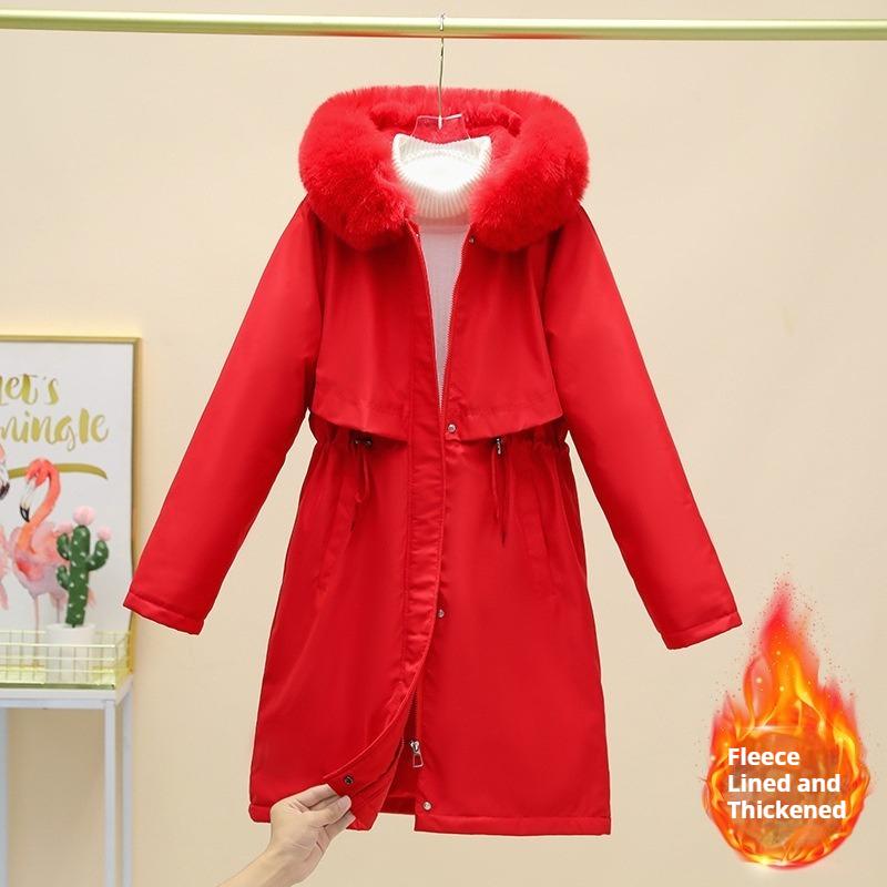 Winter Women's Plush and Thickened Parka Long Loose Large Fur Collar Coat