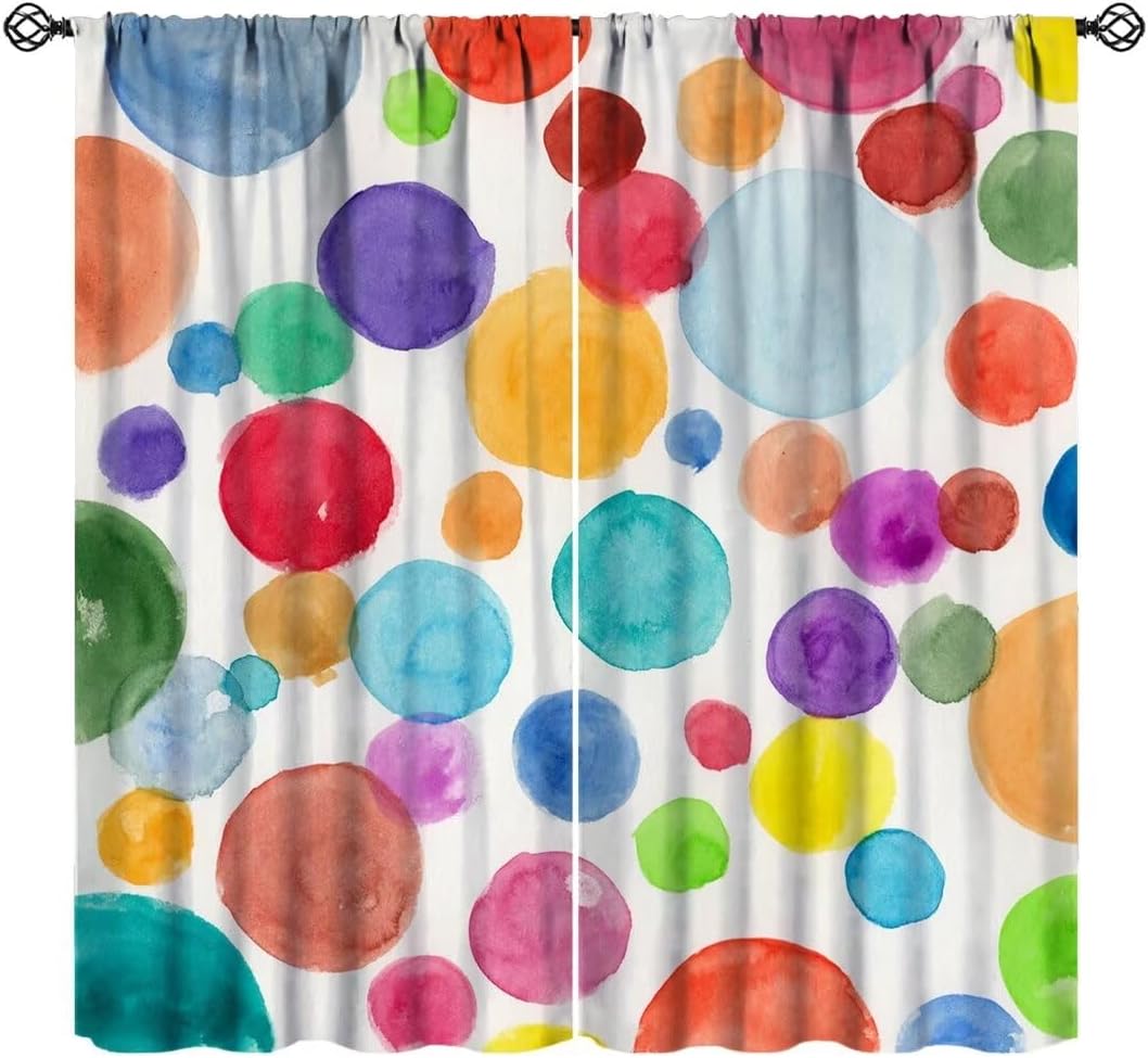 Geometric Simple Print Curta, Abstract Geometric Line Art Black White Polka Dots Print Window Treatments Curta For Kitchen 53x116CM-2PC