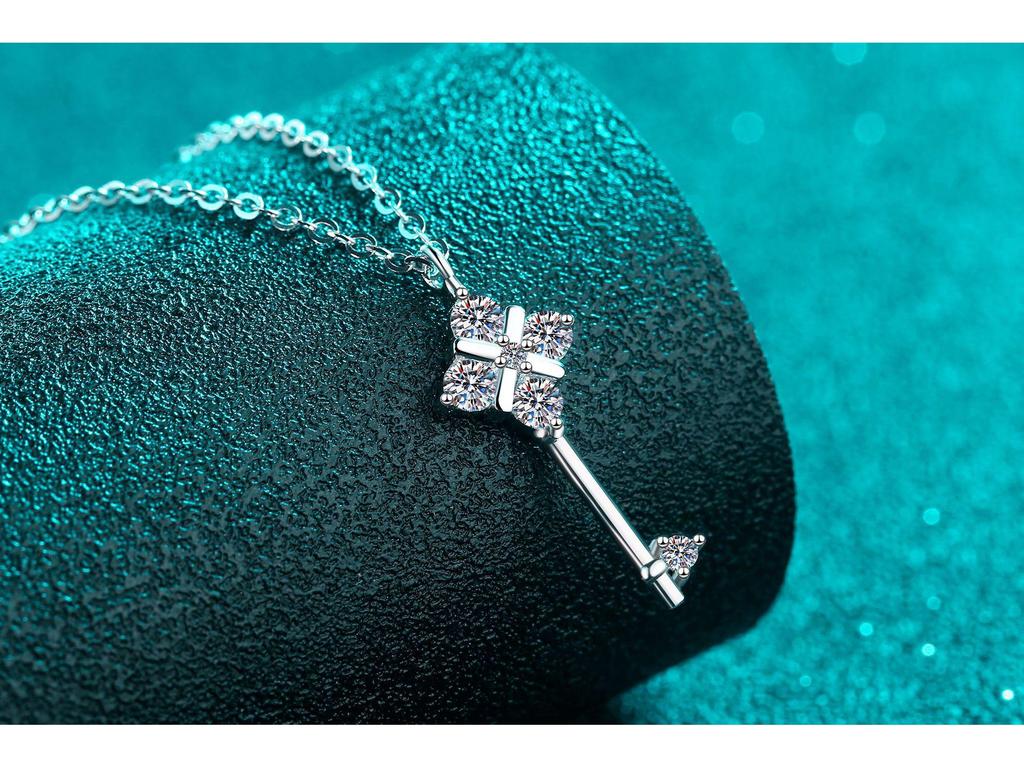 S925 Sterling Silver Key Pendant Necklace with Moissanite: Elegant, Simple, Trendy Everyday Jewelry for Women