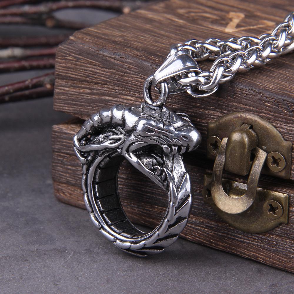 Stainless Steel Punk Ouroboros Snake Chain Pendant Necklace for Men Male Fashion Jewelry Gothic Style