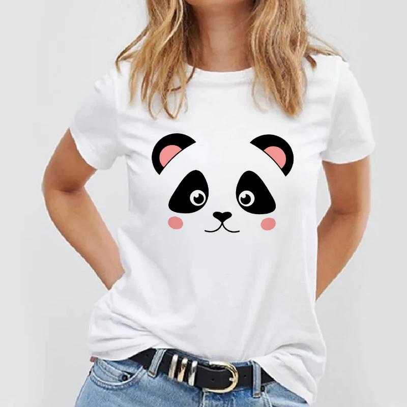 Women T Shirt Simple Design Tops Panda Printed Female Tee T Shirts Casual Basic Summer White Tshirt Kawaii Lady Tshirts 2021
