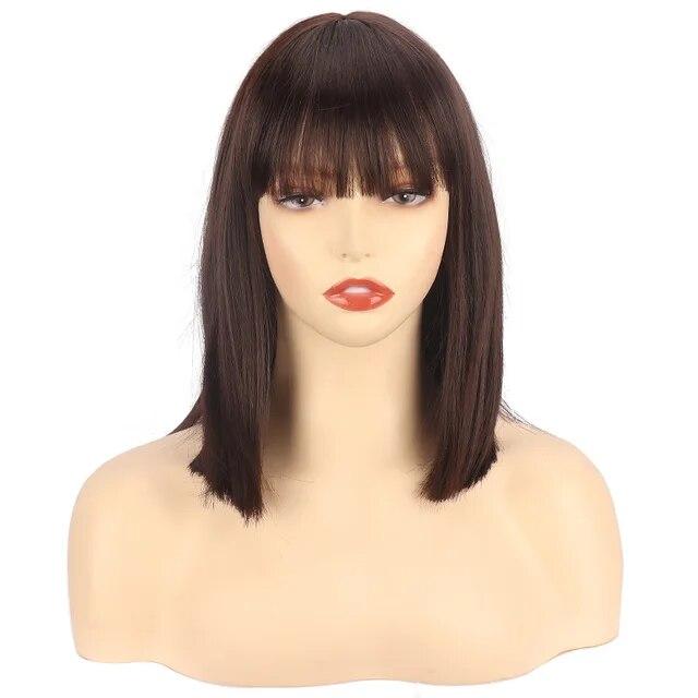 

Европейско-американский парик женский, короткие прямые волосы с челкой, боб, одна стрижка из химического волокна, полная голова 14inches
