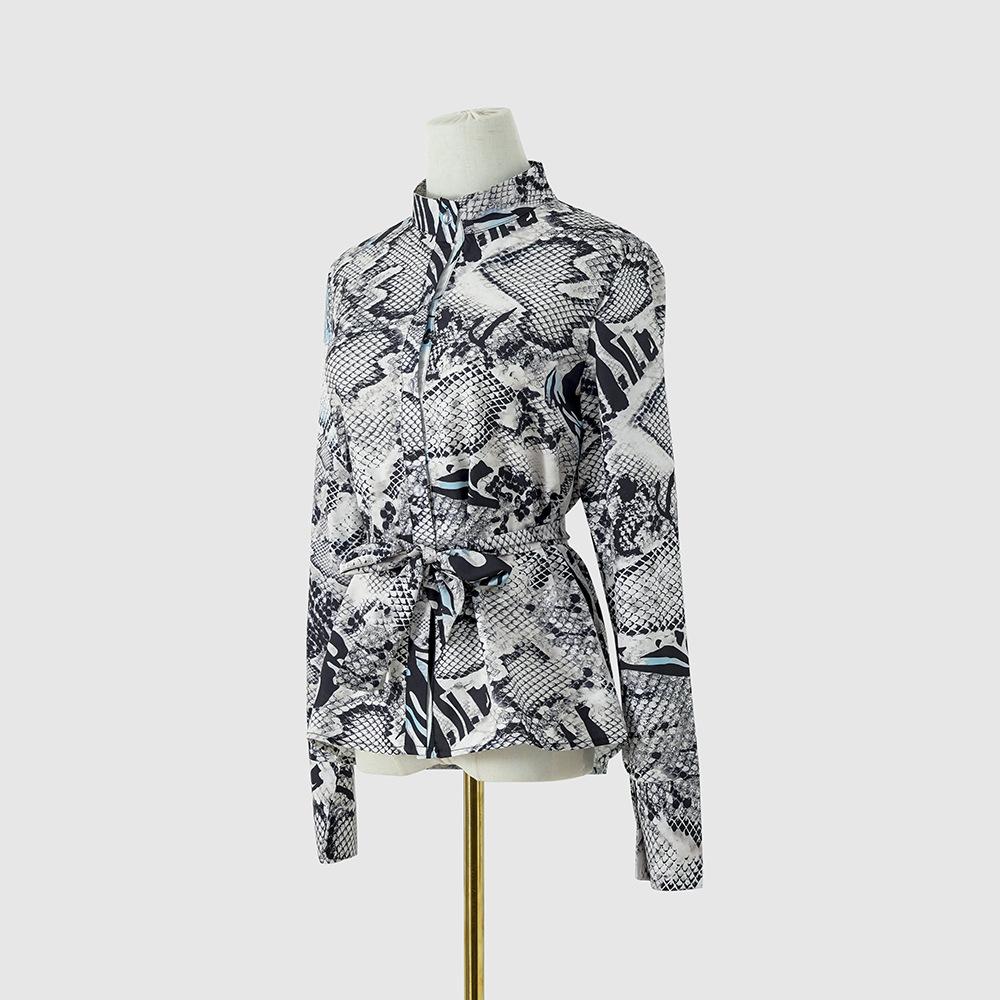 Women's Autumn Printed Tie Single Breasted Long Sleeve Shirt