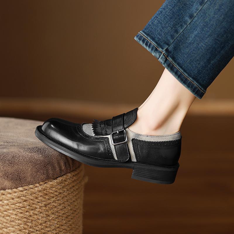 Fashion 2025 New Spring Retro Round Toe Leather Mid-heel Shoes for Women Retro High Heel Street Fashion Casual Shoes Pumps Women Shoes