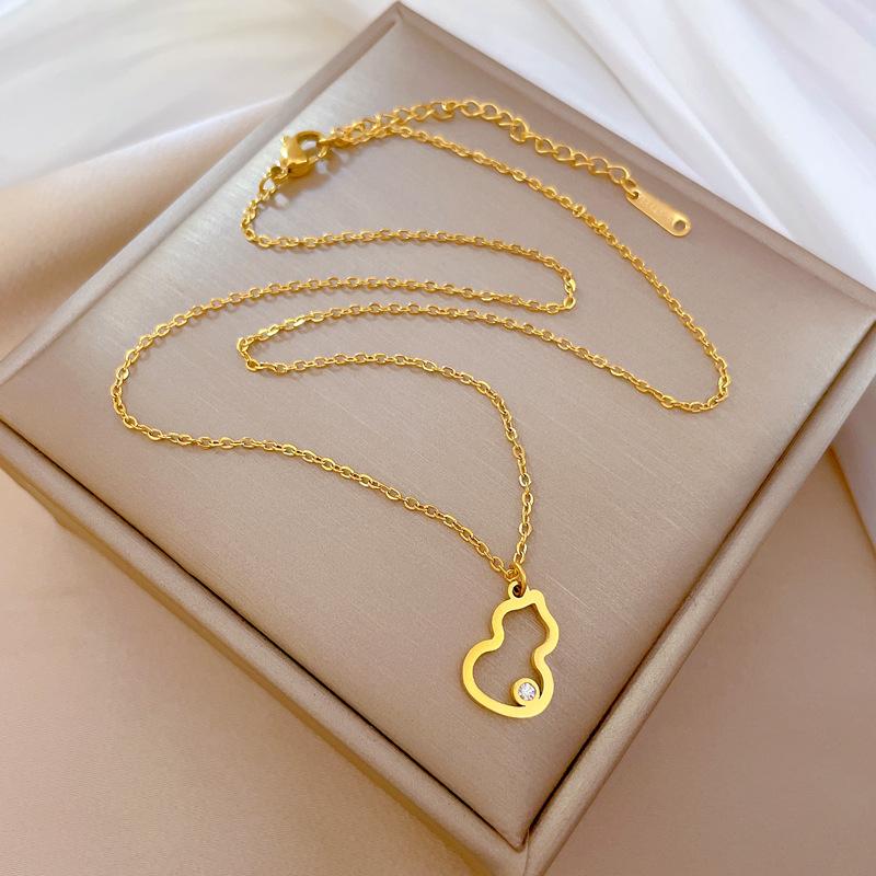 Titanium Steel With Drill Gourd Personality Minimalist Furnace Real Gold Necklace Female Collarbone Chain