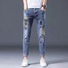 Thin Section of High-end Embroidery Jeans Men's Spring and Summer Tide Slim Casual Hundred Elastic Long Trousers Men