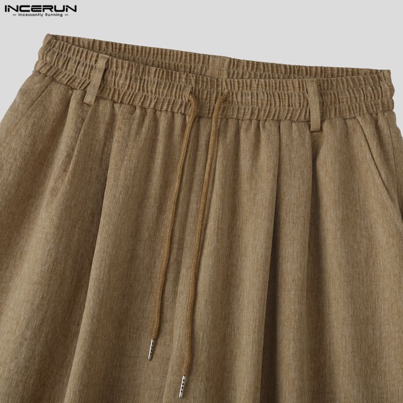 INCERUN 2PCS Men Lapel Neck Long Sleeve Shirts and Elastic Waist Pants Sets Suits