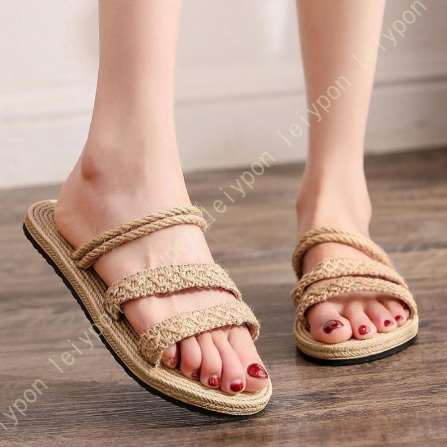 DJIJH Flat Sandals Women s Flat Flower Open Toe Room Shoes Flat Mule Slippers Hawaii Room Shoes Easy to Wear Quiet